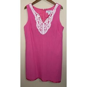 J. Howard Linen Blend Shift Dress Sleeveless Size 14 Pink Lace Detail Lined